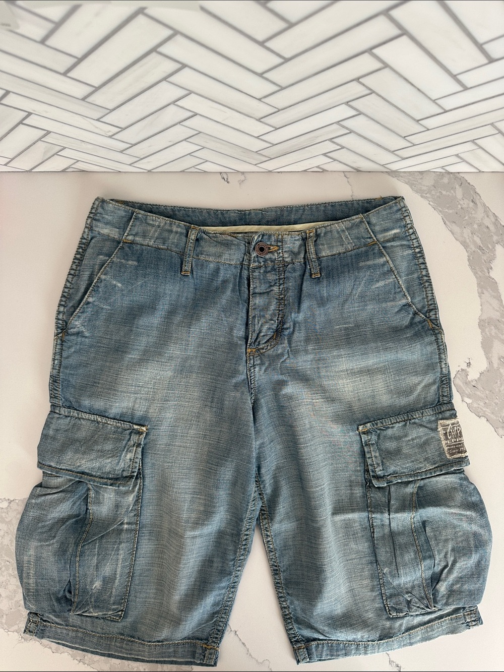Chip & Pepper Faded Blue Denim Cargo Shorts